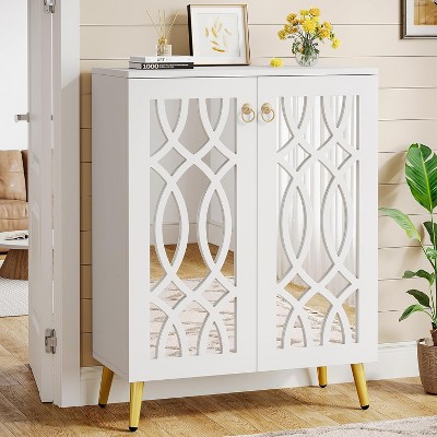 Tribesigns Mirrored Shoe Cabinet, 5-Tier White Modern Shoe Organizer Cabinet with Doors, Shoe Rack Closet Storage Cabinet for Entryway, Bedroom,White