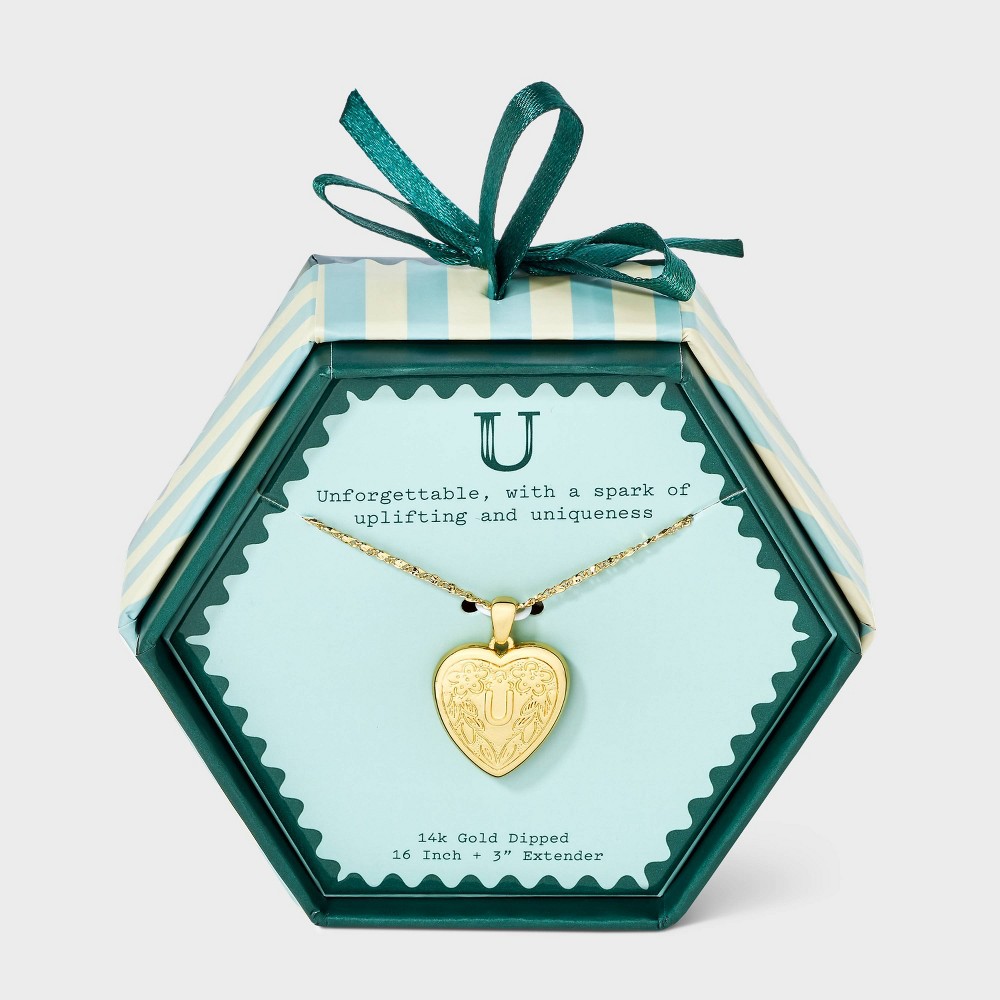 14K Gold Dipped Heart Charm U Initial Necklace - A New Day™ Gold