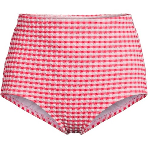 Lands' End Women's Plus Size Tummy Control Gingham Tugless High Waisted  Bikini Bottoms - 2x - Rouge Pink/White Gingham