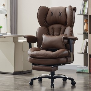 Big and Tall Office Chair with Footrest - Efomao High Back Executive Desk Chair with Wide Seat, Adjustable Armrests, Ergonomic Computer Chair, Brown - 1 of 4