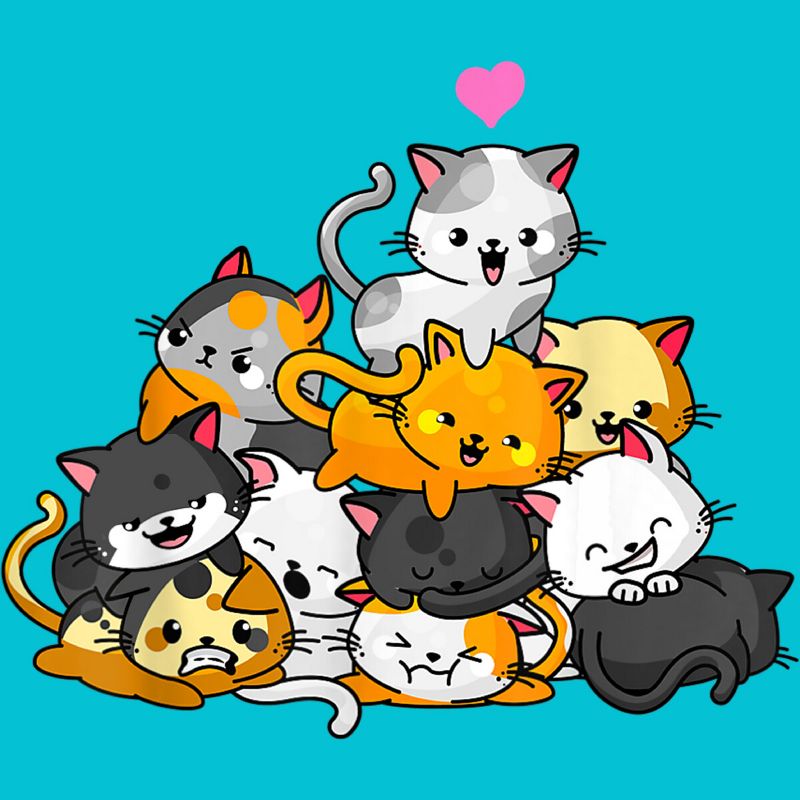 Girl's Design By Humans Cat Cute Pile Cats Anime Kawaii Neko Gift Women Girls By MiuMiuShop T-Shirt, 2 of 4