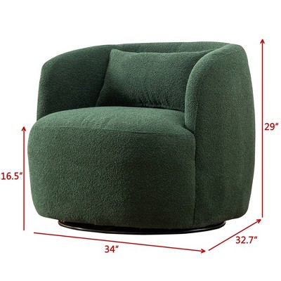 Green Boucle Upholstered Swivel Barrel Accent Chair with Wood Frame