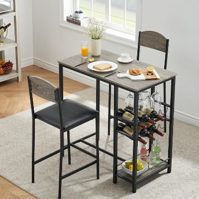 Jojoka Bar Table Set for 2,3-Piece Dining Table Set with Storage Shelf,Cup Holder and Rack for Small Space