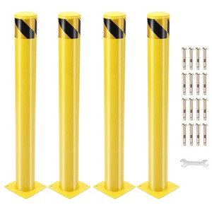 2/4/6-Pack Removable Steel Safety Bollards 42"x4", Yellow Powder-Coated Traffic & Parking Barrier Posts with Reflective Stripes - 1 of 4