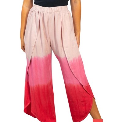 Women's Wide Leg Side Slit Ombre Pants - White Birch