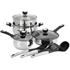 Oster Baldwyn 10 Piece Stainless Steel Belly-Shaped Nonstick Cookware and Utensil Set - 1 of 4
