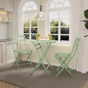 3-Piece Steel Bistro Set - 2 Weather-Resistant Folding Chairs & Table, Space-Saving for Patio/Balcony - 1 of 4