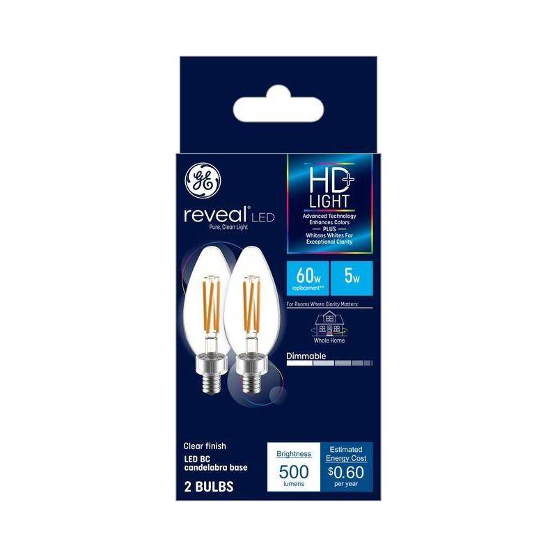 GE 2pk 5W 60W Equivalent Reveal LED HD+ Decorative Light Bulbs Clear, 3 of 4