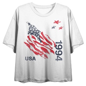 Team Gear Vintage Tattered Flag USA 1994 Women's White Crew Neck Short Sleeve Crop Top -XXL - 1 of 3