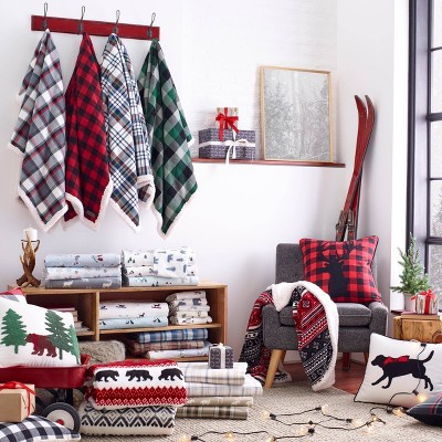 Full Reversible Sherpa Fleece Blanket in Gray Plaid