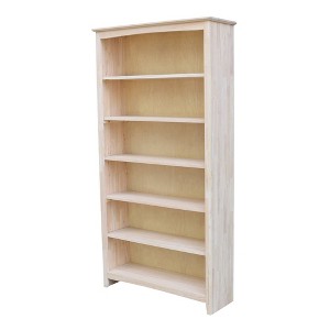72"x38" Shaker Bookcase Unfinished - International Concepts: Solid Parawood, 6-Tier Storage - 1 of 4