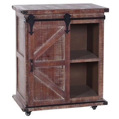 Rustic Black and Natural Wood Lockable Cart Cabinet