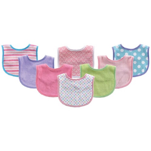 Luvable Friends Baby Girl Cotton Terry Bibs 8pk, Pink, One Size : Target