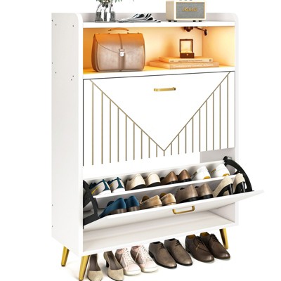 Aheaplus Shoe Cabinet with Motion Sensor Light, Shoe Storage Organizer with Flip Door and Open Storage Shelf