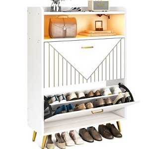 Aheaplus Shoe Cabinet with Motion Sensor Light, Shoe Storage Organizer with Flip Door and Open Storage Shelf - 1 of 4