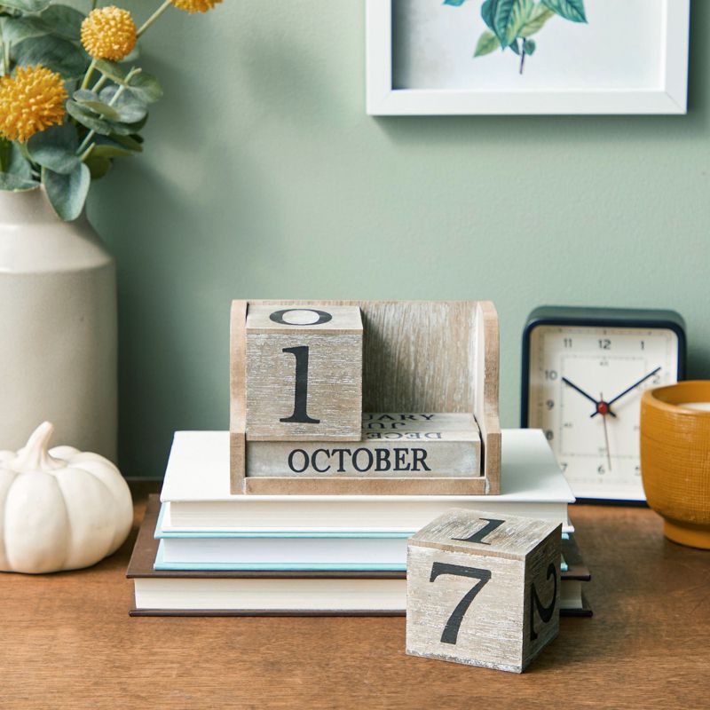 Juvale Wooden Perpetual Block Calendar for Desk, Wood Month Date Display Blocks Rustic-Style Farmhouse-Themed Office Decor, 5 x 4 In, 3 of 10