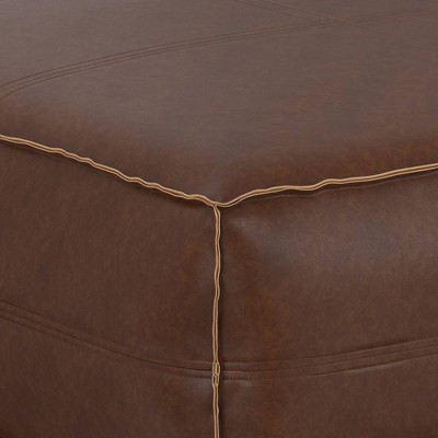Brody Distressed Dark Brown Faux Leather Square Pouf