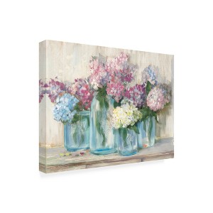 Trademark Fine Art -Carol Rowan 'Hydrangeas in Glass Jar Pastel Crop' Canvas Art - 1 of 3