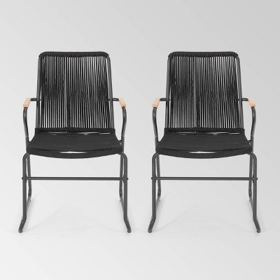 Moonstone Set of 2 Rope Weave Modern Club Chairs - Black - Christopher Knight Home