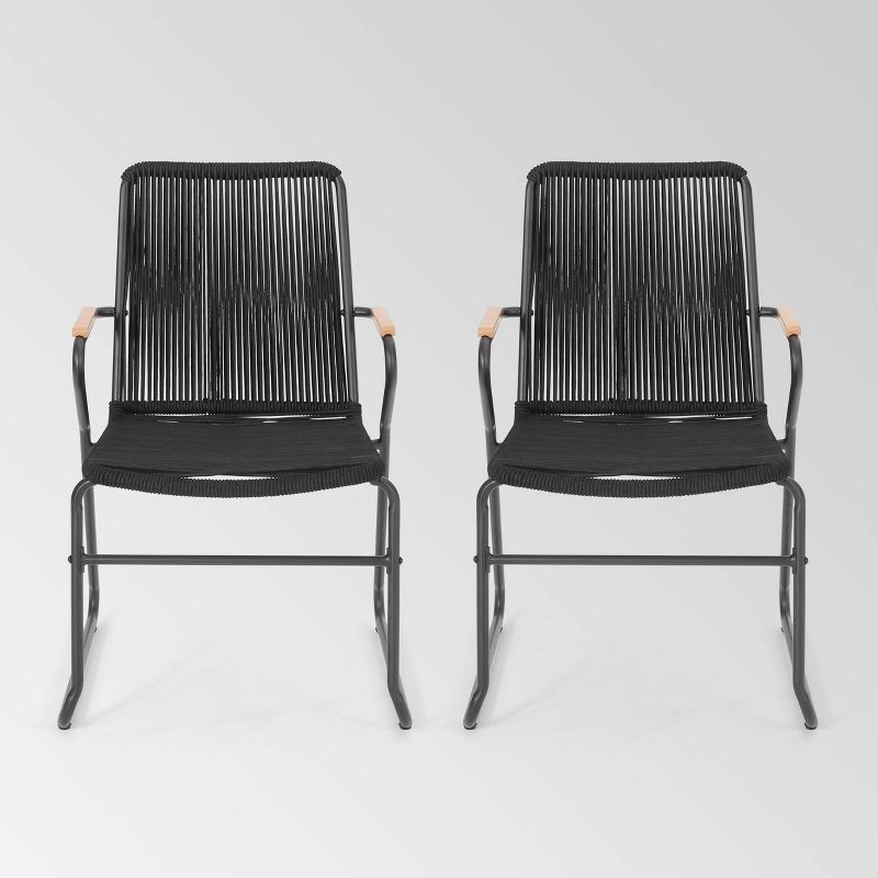 Moonstone Set of 2 Rope Weave Modern Club Chairs - Black - Christopher Knight Home, 1 of 7