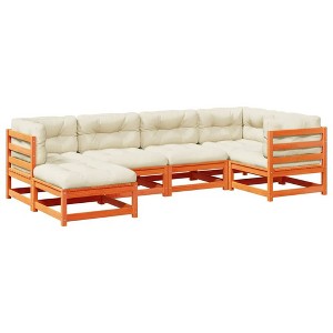 vidaXL Patio Sofa Set - Solid Pine Wood with Cushions, 6-Piece Garden Seating Lounge - Wax Brown Outdoor Furniture for Terrace/Yard - 1 of 4