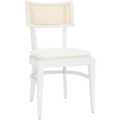 White Rubberwood Upholstered Dining Chair with Cane Backrest