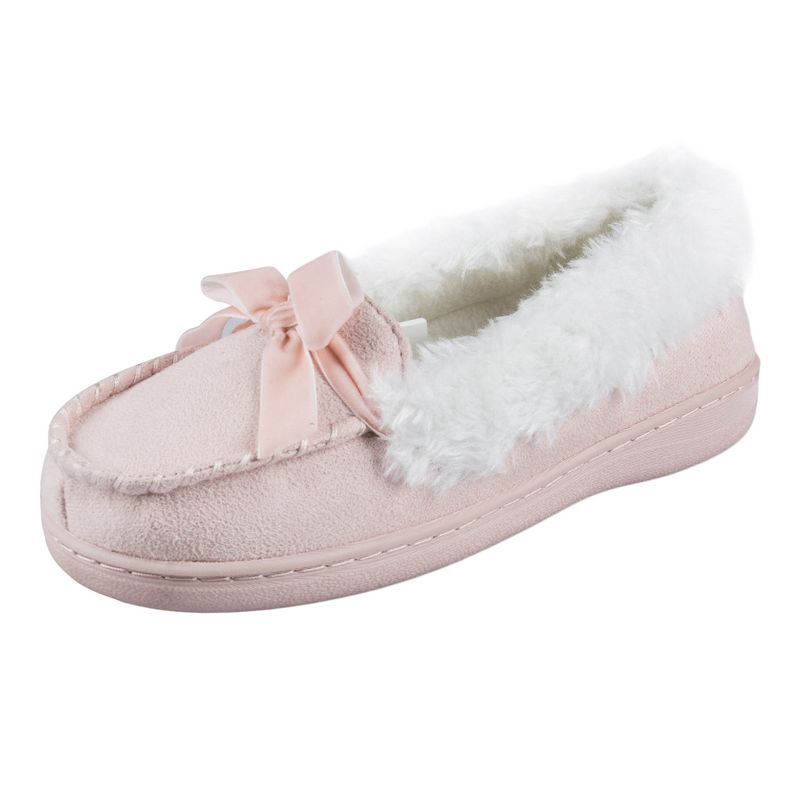 Jessica Simpson Girl's Micro-Suede Moccasin Slipper with Bow, 2 of 6