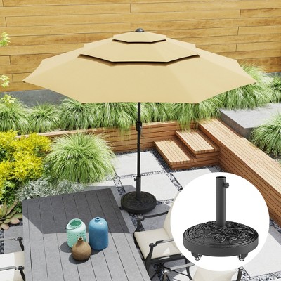 Black Powder Coated Concrete Patio Umbrella Base with Wheels