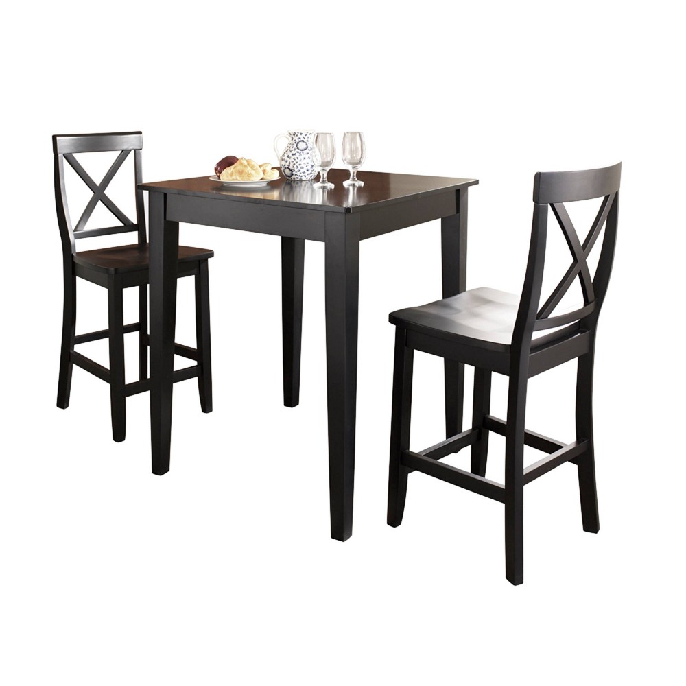 Photos - Dining Table Crosley 3pc Pub Dining Set with X-Back Stools Black  