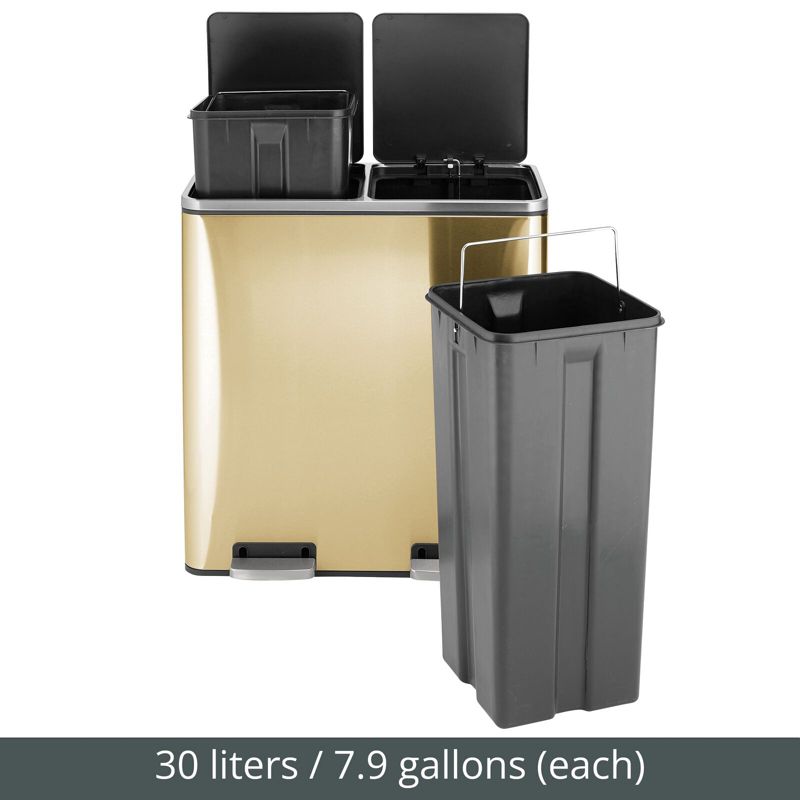 mDesign Metal Steel 60-Liter Large Dual Compartment Step Trash Can, 5 of 8