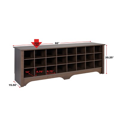 Espresso Entryway Shoe Cubby Bench with 24 Storage Compartments