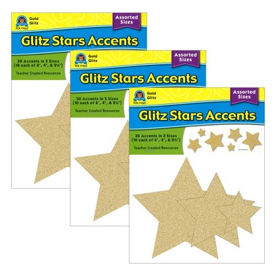 Teacher Created Resources® Gold Glitz Stars Accents, Assorted Sizes, 30 Per Pack, 3 Packs