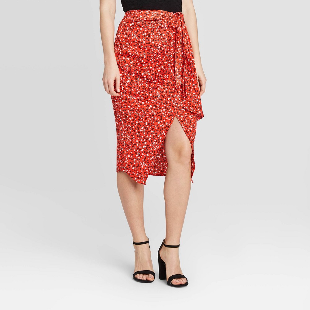 Women's Floral Print Faux Tie Slip Asymmetrical Midi Skirt - Who What Wear Red 16 was $29.99 now $20.99 (30.0% off)