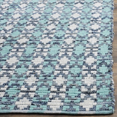 Turquoise and Multi Rectangular Handwoven Cotton Wool Rug, 3' x 5'
