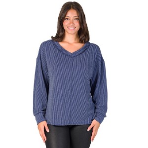 24seven Comfort Apparel Relaxed Fit Ribbed Knit V Neck Sweater Top - 1 of 4