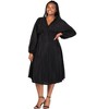 24seven Comfort Apparel Plus Size Shimmer Pleated V Neck Empire Waist Bishop Sleeve Midi Dress - 2 of 3