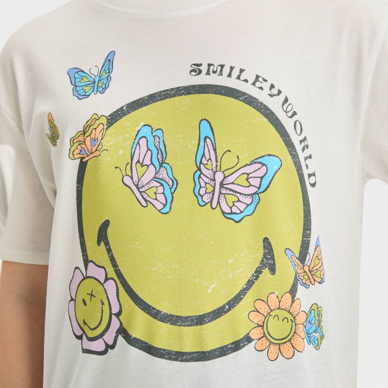 Girls' Short Sleeve Oversized Butterfly Smiley World Graphic T-Shirt - art class™ White, 3 of 7