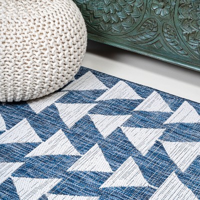 Ivory/Blue Moroccan-Inspired Geometric Synthetic Area Rug