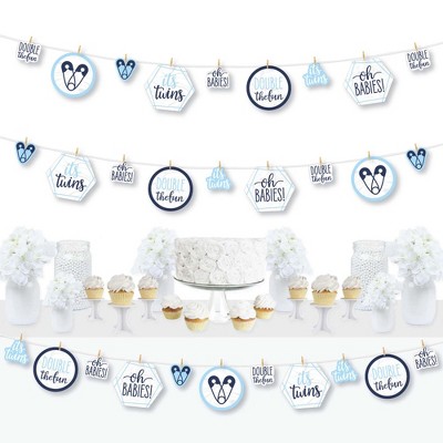 Big Dot of Happiness It's Twin Boys - Blue Twins Baby Shower DIY Decorations - Clothespin Garland Banner - 44 Pieces