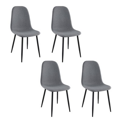 Simple Relax Set of 4 Upholstered Dining Side Chairs with Metal Legs in Grey and Sandy Black