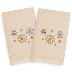Linum Home Textiles Christmas Snowfall - Embroidered Luxury 100% Turkish Cotton Hand Towels (Set of 2) - 1 of 3