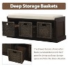 Okak Rustic Storage Ottoman Bench with Soft Removable Cushion Storage Footrest Stool Shoe Bench with 3 Removable Rattan Basket for Entryway, Espresso - 3 of 4
