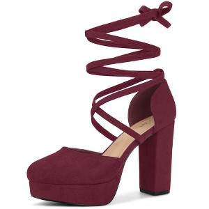 Allegra K Women's Faux Suede Round Toe Platform Block Heel Lace-Up Pumps - 1 of 4
