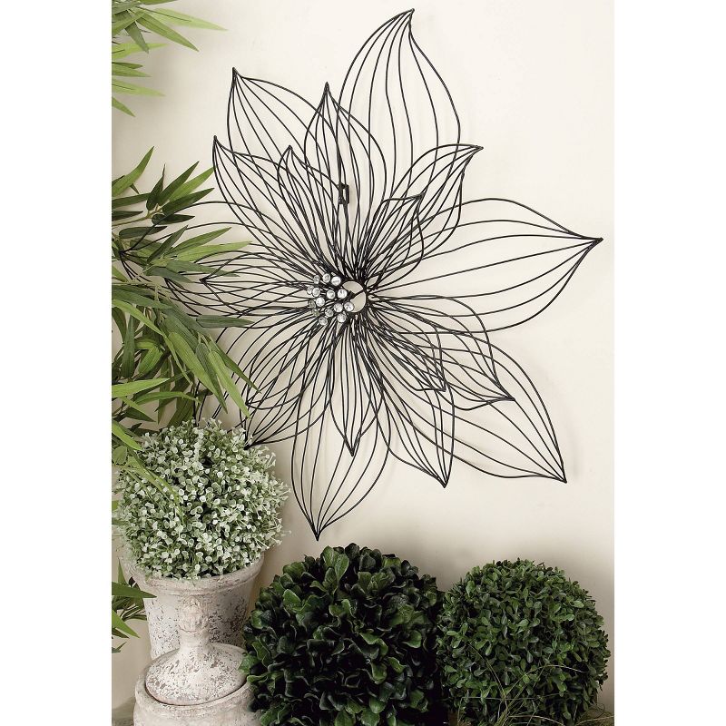 Modern Metal Floral 3D Wire Wall Decor with Crystal Embellishments Black - Olivia &#38; May, 3 of 15