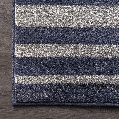 Coastal Charm Blue Stripe Synthetic Area Rug 5' x 8'