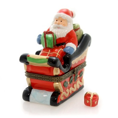 Hinged Trinket Box 3.25" Santa On A Sleigh Christmas Gifts  -  Decorative Figurines