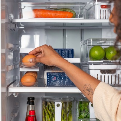 OU Egg Holder for Fridge, BPA Free Rolling Egg Organizer for Refrigerator Organization, Clear Stackable Container for Kitchen Organizers and Storage — фото 2