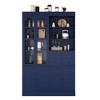 Tall Buffet with Hutch, Shaker Style Pantry Cabinet, 6 Doors (2 Glass), 4 Drawers, 2 Pull-Out Trays, Adjustable Shelves for Kitchen, Sturdy Design - 3 of 4