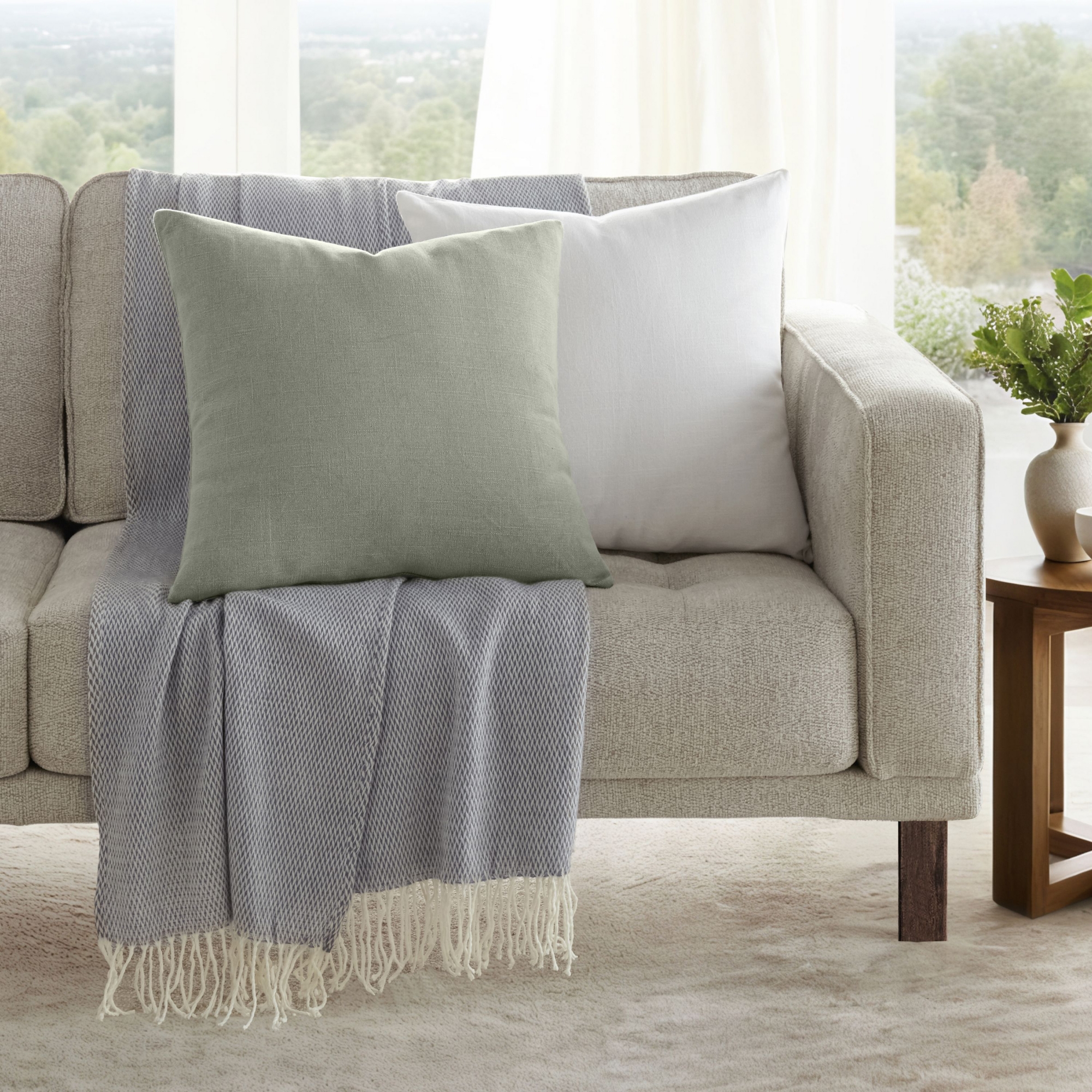 2-Pack Cotton Slub Solid Throw Pillows and Pillow Inserts Set - Light Gray & White - Becky Cameron, Light Gray / White, 20 x 20