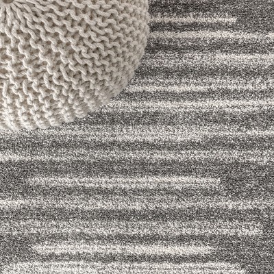 Gray and Ivory Striped Synthetic Runner Rug